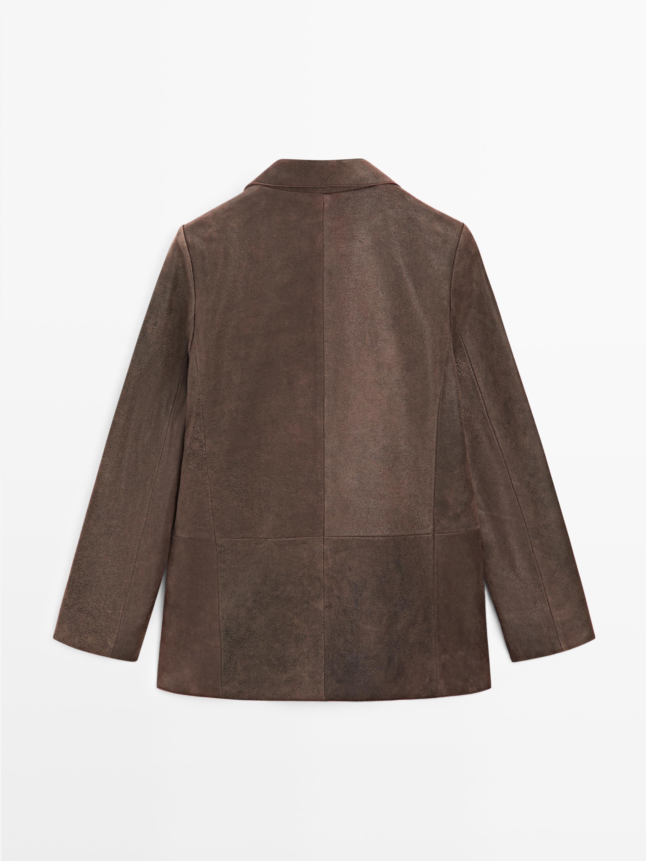 Blazer à revers en cuir finition daim